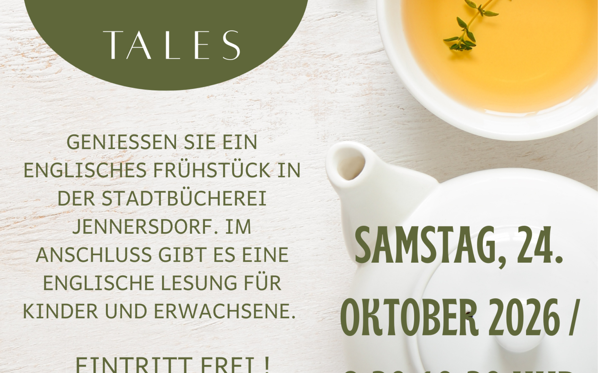 Tea, Toast & Tales Plakat 24 10 2026